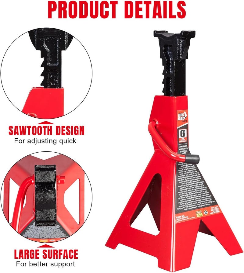 BIG RED Tight fitted parts T46202 Torin Steel Jack Stands: 6 Ton (12,000 lb) Capacity, Red, 1 Pair Multi-demand compliant quality - Image 3