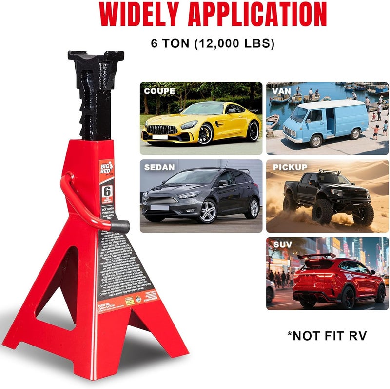BIG RED Tight fitted parts T46202 Torin Steel Jack Stands: 6 Ton (12,000 lb) Capacity, Red, 1 Pair Multi-demand compliant quality - Image 2