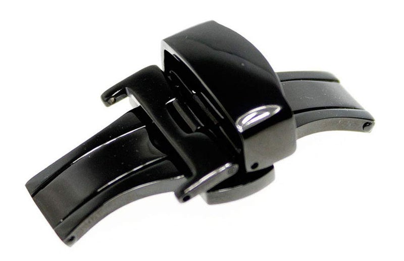 RECHERE 20mm Stainless Steel Push Button Butterfly Deployment Clasp For Leather Watch band Strap Black - Image 5