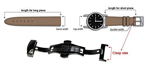 RECHERE 20mm Stainless Steel Push Button Butterfly Deployment Clasp For Leather Watch band Strap Black - Image 4