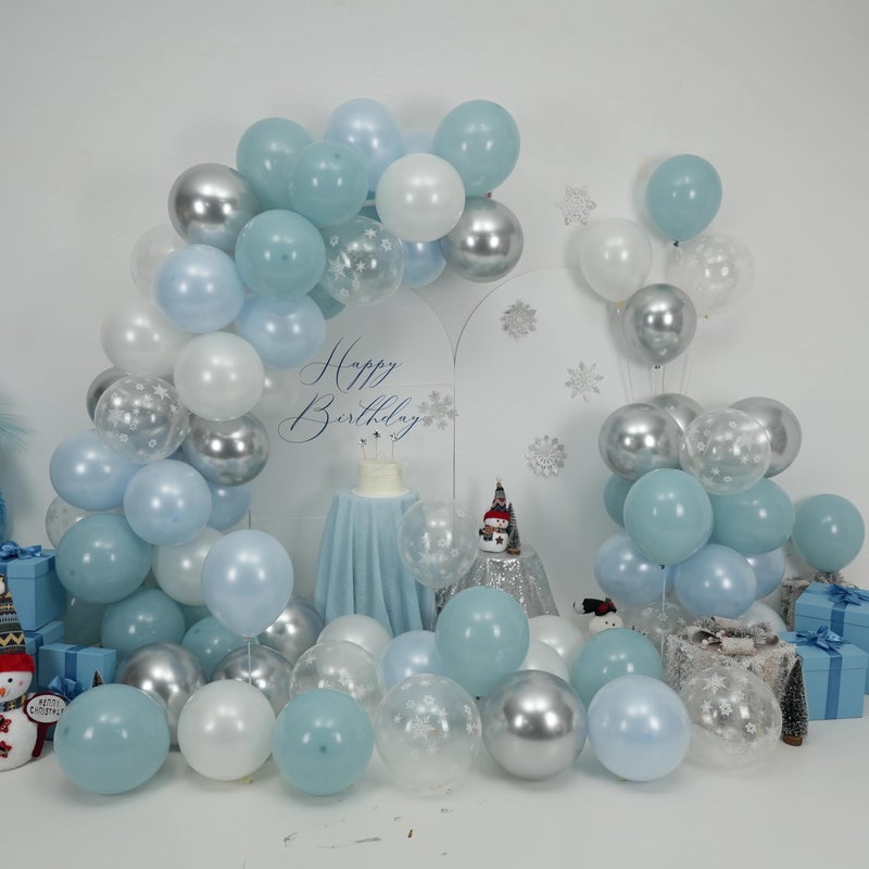 Paeyeq Blue Snowflake Balloons, 12 Inch Winter Wonderland Balloons Double Stuffed Dusty Light Baby Blue Pearl White Silver Clear Latex Balloon for Christmas Winter Snow Baby Shower Birthday Party Decorations - Image 5