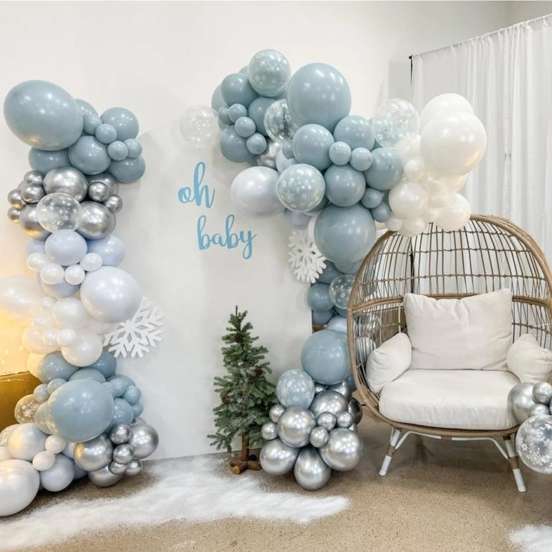 Paeyeq Blue Snowflake Balloons, 12 Inch Winter Wonderland Balloons Double Stuffed Dusty Light Baby Blue Pearl White Silver Clear Latex Balloon for Christmas Winter Snow Baby Shower Birthday Party Decorations - Image 4