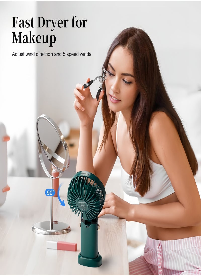 Mini Handheld Fan  5 Speed Adjustable 90° Foldable & 3-in-1 (Handheld/Neck/Desk)  Digital Display Portable Small Fan for Women Makeup Travel Office (Dark Blue)