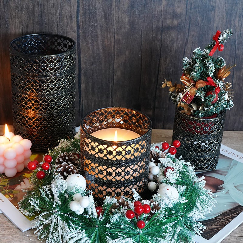 مجموعة حاملات الشموع المعدنية مكونة من 3 مجموعات حامل شموع Tealight المزخرفة، شمعدان لعمود عتيق الطراز مثالي لقطع الطاولة المركزية وديكور المنزل وحفلات الزفاف والأحداث - Image 3