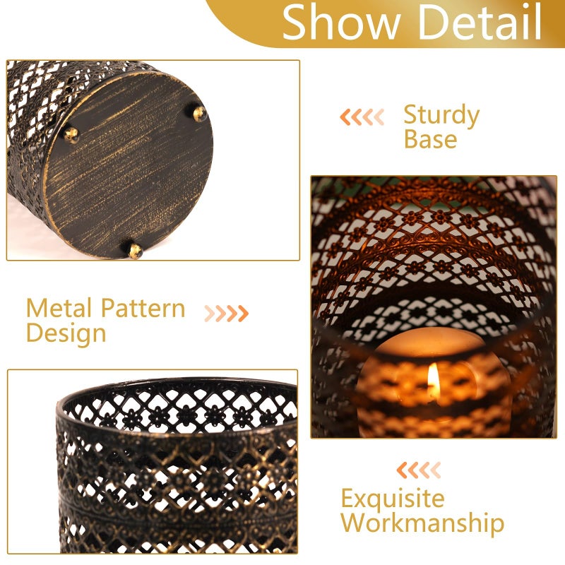 مجموعة حاملات الشموع المعدنية مكونة من 3 مجموعات حامل شموع Tealight المزخرفة، شمعدان لعمود عتيق الطراز مثالي لقطع الطاولة المركزية وديكور المنزل وحفلات الزفاف والأحداث - Image 5