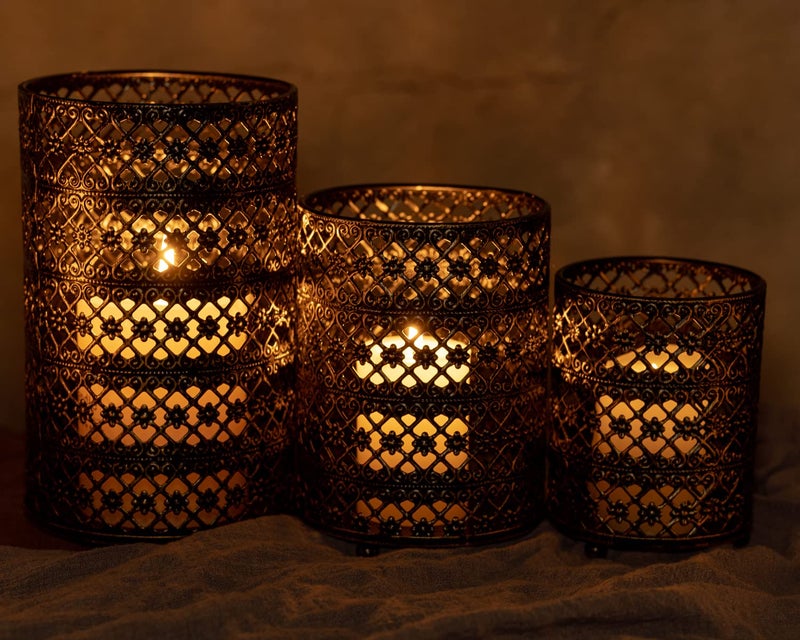مجموعة حاملات الشموع المعدنية مكونة من 3 مجموعات حامل شموع Tealight المزخرفة، شمعدان لعمود عتيق الطراز مثالي لقطع الطاولة المركزية وديكور المنزل وحفلات الزفاف والأحداث - Image 4