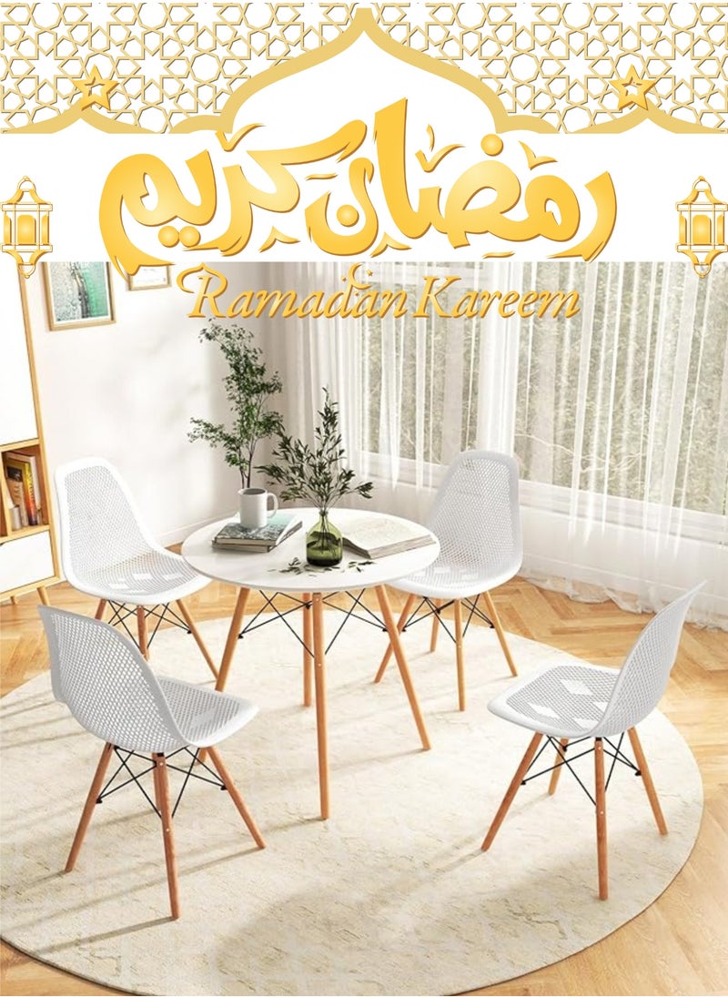 MAAS - A Set of 5 Pieces a Wooden Dining and Coffee Table with Chairs In A Modern Design for Home and Office with 4 Chairs Plastic Stools and Wooden Legs with A Metal Frame From Maas - Image 1