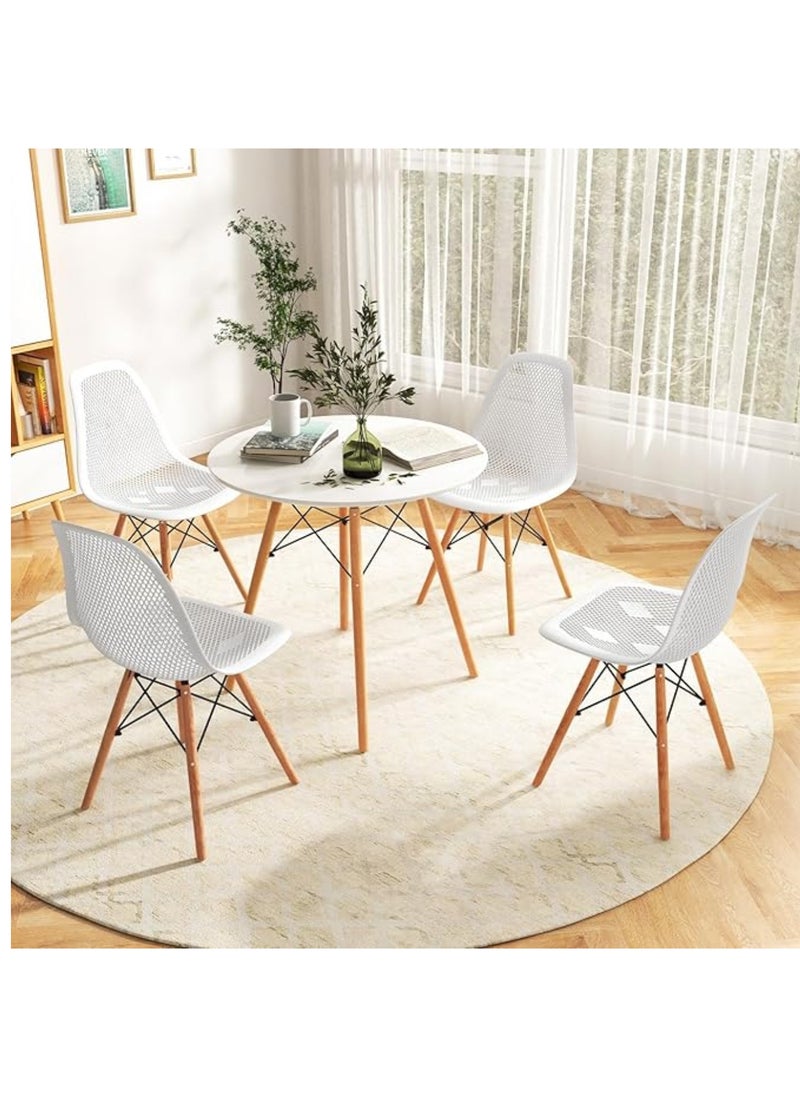 MAAS - A Set of 5 Pieces a Wooden Dining and Coffee Table with Chairs In A Modern Design for Home and Office with 4 Chairs Plastic Stools and Wooden Legs with A Metal Frame From Maas - Image 1