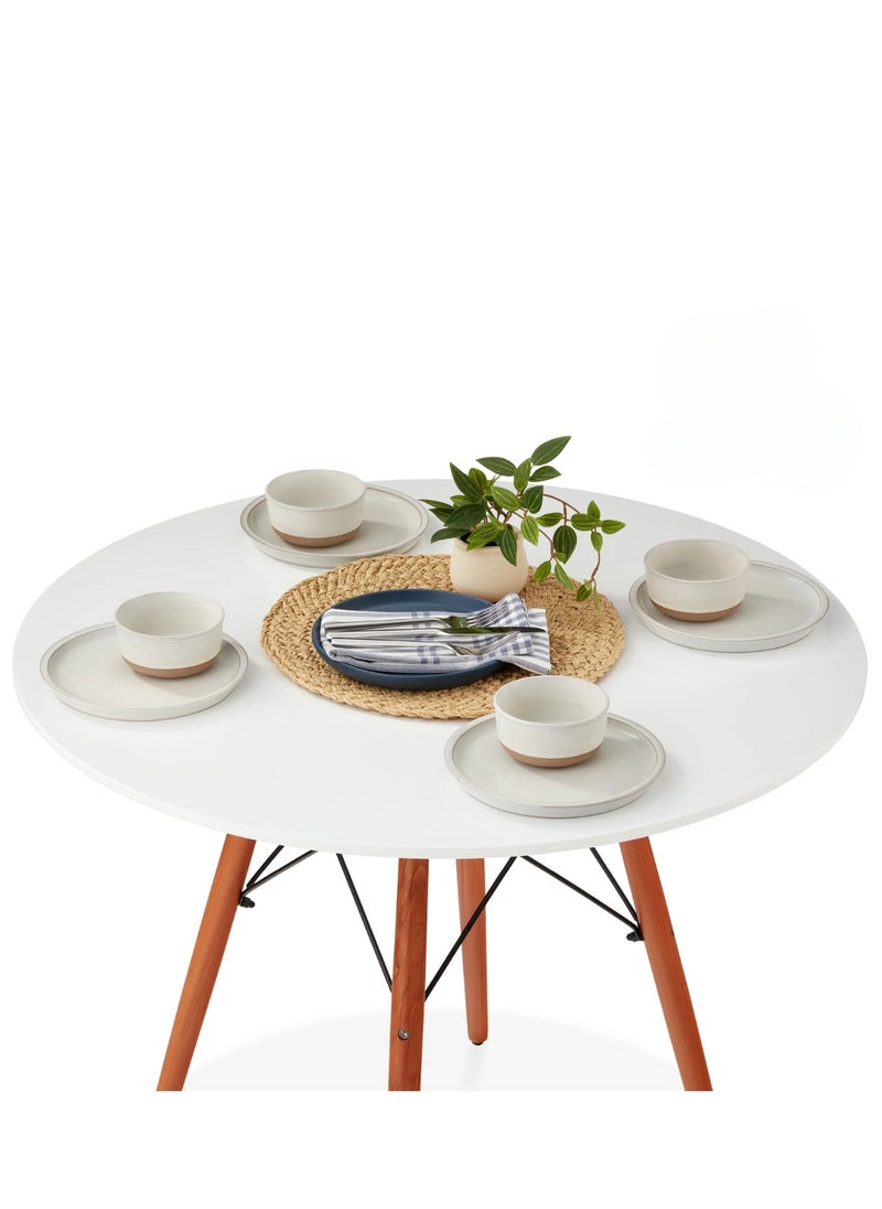 MAAS - A Set of 5 Pieces a Wooden Dining and Coffee Table with Chairs In A Modern Design for Home and Office with 4 Chairs Plastic Stools and Wooden Legs with A Metal Frame From Maas - Image 1