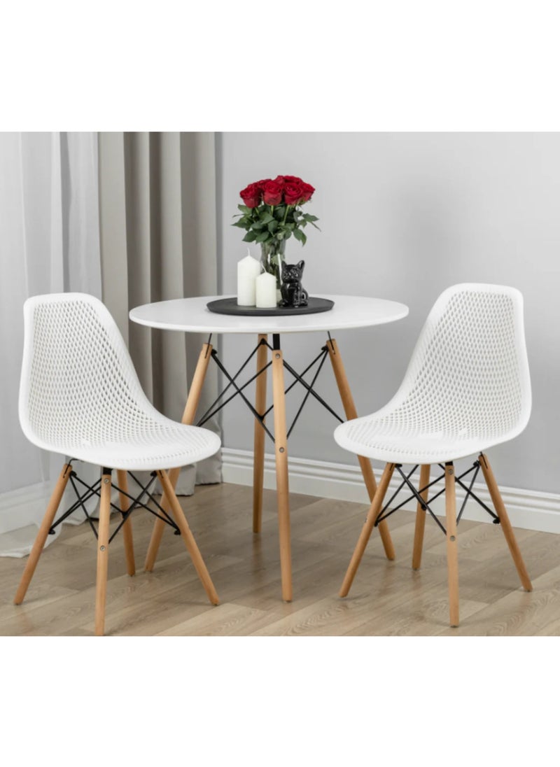 MAAS - A Set of 5 Pieces a Wooden Dining and Coffee Table with Chairs In A Modern Design for Home and Office with 4 Chairs Plastic Stools and Wooden Legs with A Metal Frame From Maas - Image 1