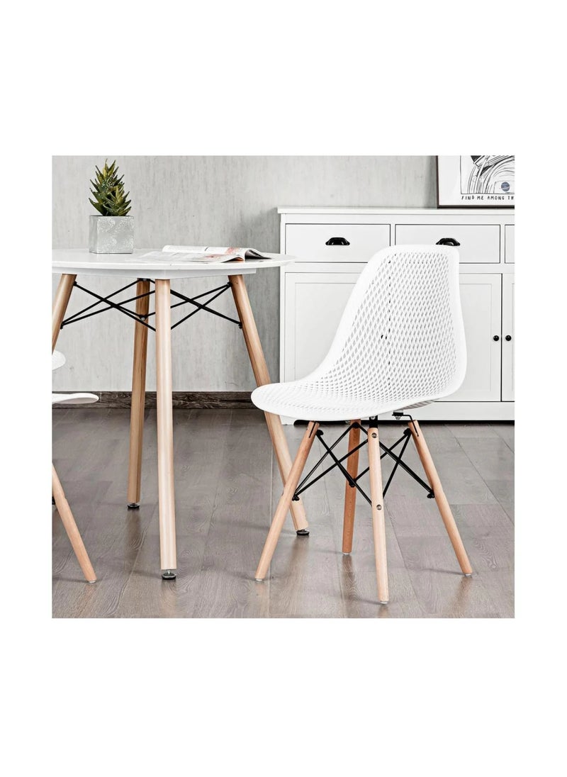 MAAS - A Set of 5 Pieces a Wooden Dining and Coffee Table with Chairs In A Modern Design for Home and Office with 4 Chairs Plastic Stools and Wooden Legs with A Metal Frame From Maas - Image 1