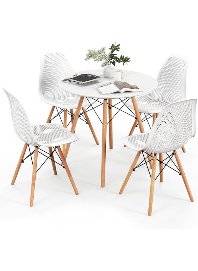 MAAS - A Set of 5 Pieces a Wooden Dining and Coffee Table with Chairs In A Modern Design for Home and Office with 4 Chairs Plastic Stools and Wooden Legs with A Metal Frame From Maas - Image 1
