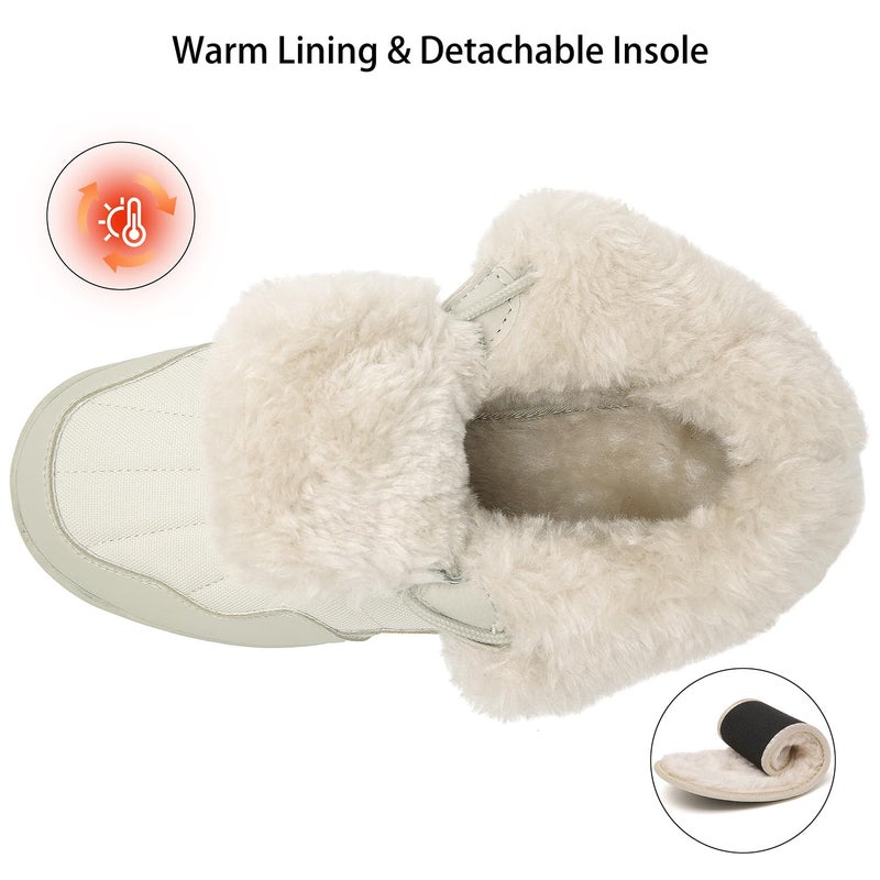 ChayChax Women's Winter Snow Boots with Fur Lined Lightweight Ankle Booties Anti Slip Comfortable Warm Winter Shoes, Beige, 7 - Image 4