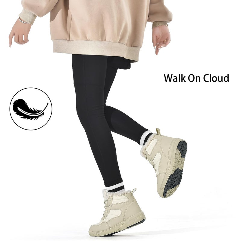 ChayChax Women's Winter Snow Boots with Fur Lined Lightweight Ankle Booties Anti Slip Comfortable Warm Winter Shoes, Beige, 7 - Image 2