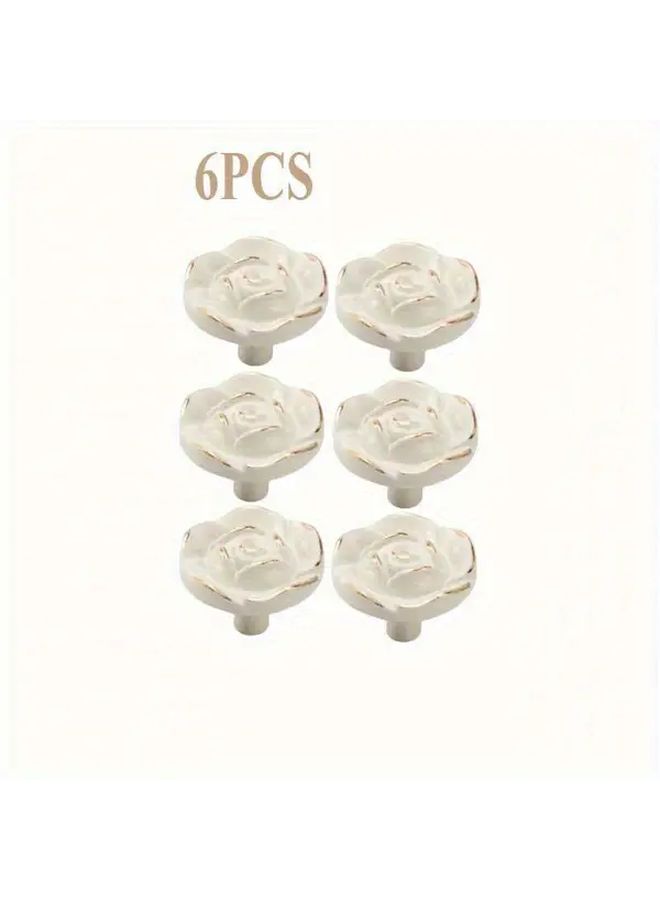 6 Pieces Ivory White Zinc Alloy Cabinet Door Handles Drawer Knobs Vintage Design - Image 1