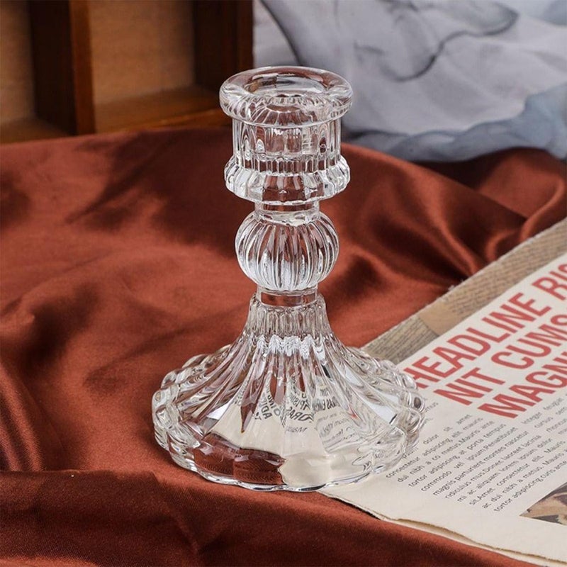 AUMAYCO 6 Pack Glass Taper Candlestick Holders, Clear Candlestick Holders, 4" H Stripe Crystal Candle Holders Decorative Candle Stand Centerpiece for Wedding, Festival, Dinning Party Table Decor - Image 4