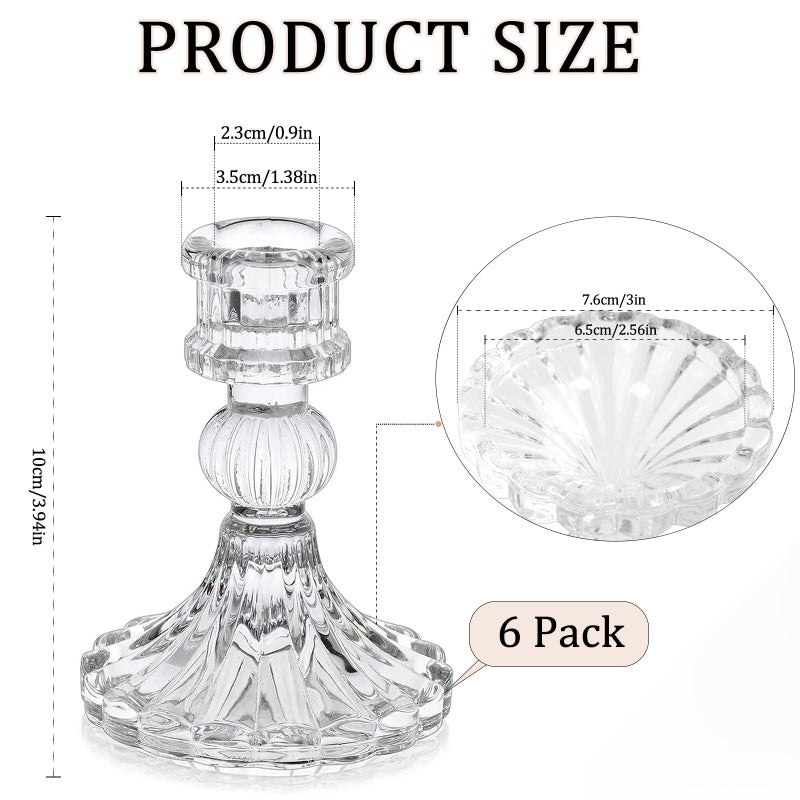 AUMAYCO 6 Pack Glass Taper Candlestick Holders, Clear Candlestick Holders, 4" H Stripe Crystal Candle Holders Decorative Candle Stand Centerpiece for Wedding, Festival, Dinning Party Table Decor - Image 2