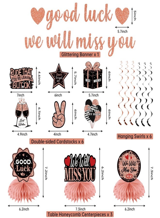 Uiorgui Going Away Party Decorations, Good Luck We Will Miss You Decorations Banner Farewell Decorations Party Supplies Retirement Goodbye Party Decor Table Centerpieces Hanging Swirls, Black Rose Gold - Image 2