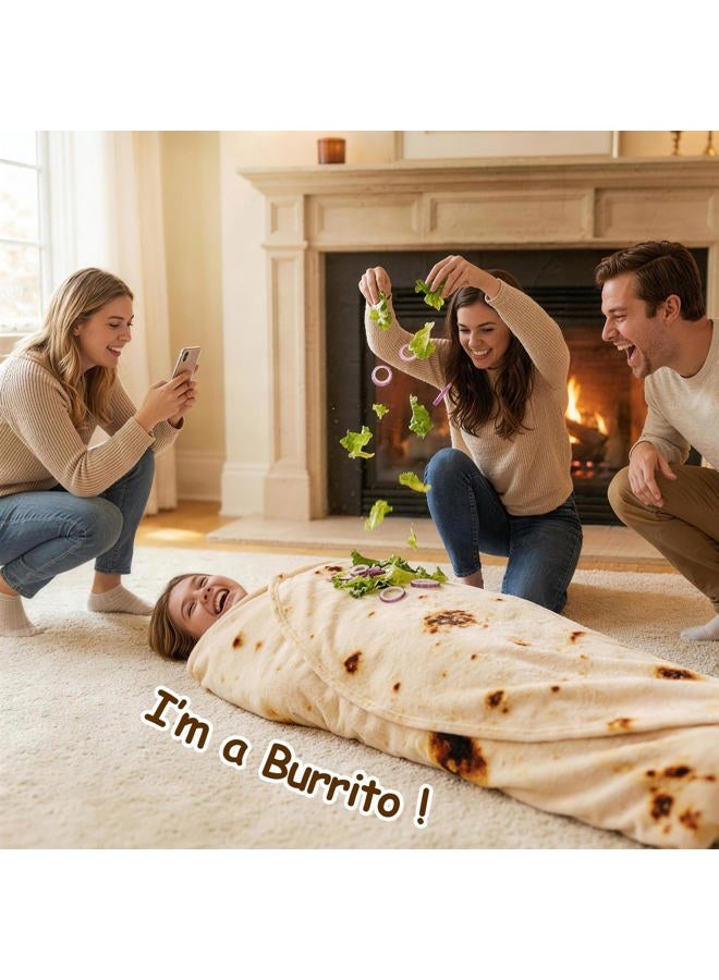 mermaker Burritos Tortilla Throw Blanket 2.0 Double Sided 80 inches for Adult and Kids, Giant Funny Realistic Food Blanket, 285 GSM Novelty Soft Flannel Taco Blanket (Yellow Blanket-Double Sided) - Image 2