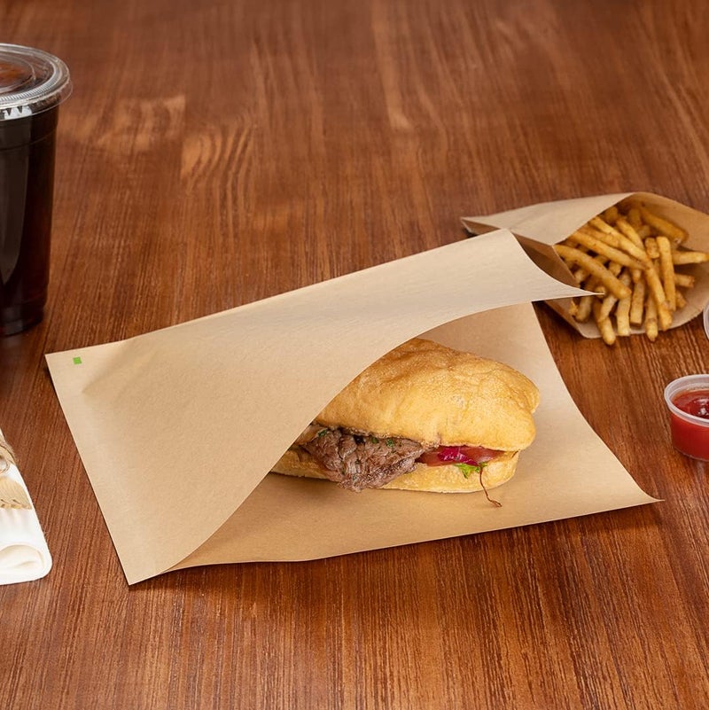 Restaurantware أكياس مطاعم باك تيك 10 × 9 أكياس مفتوحة مزدوجة 100 ورقة دلي كبيرة ورقية قابلة للتخلص منها بطانة كرافت بنية مقاومة للدهون للوجبات الخفيفة والبسكويت والمزيد - Image 5