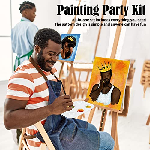 Nuberlic Date Night Sip and Paint Kit for Adults Pre Drawn Canvas to Paint for Adults Valentines Couples Painting kit Date Night Party Supplies Afro King Queen 2 Pack 8x10in - Image 2
