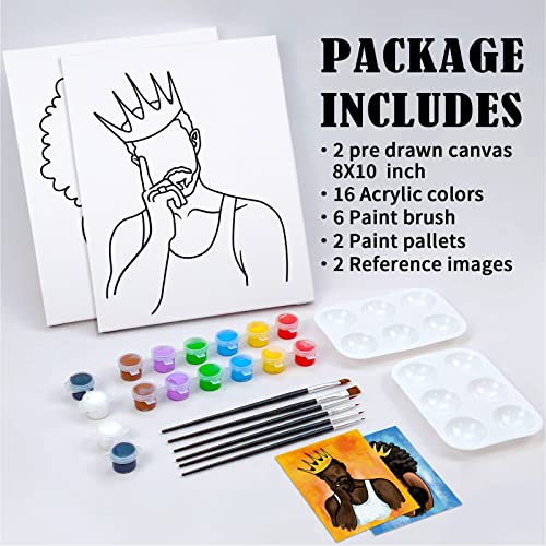 Nuberlic Date Night Sip and Paint Kit for Adults Pre Drawn Canvas to Paint for Adults Valentines Couples Painting kit Date Night Party Supplies Afro King Queen 2 Pack 8x10in - Image 5