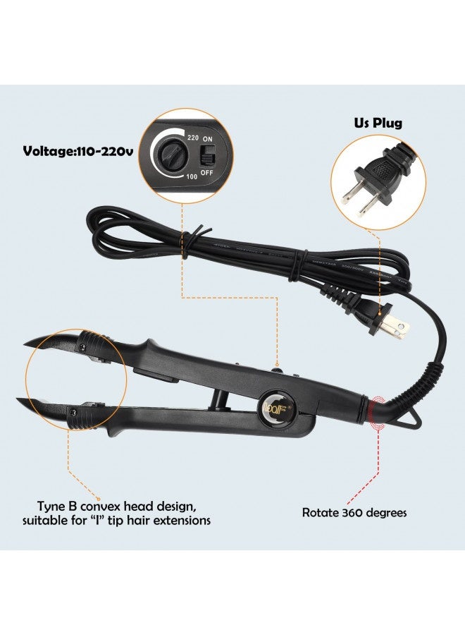 TopWigy TopWigy Professional Hair Extensions Tool Hair Connector Fusion Heat Iron Connector Wand Temperature Adjustable Melting Tool with US Plug (Black U-tip)  - Image 1