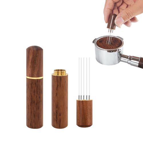 Gozaqe Espresso Coffee Needle Stirrers,6 Needles,304 Stainless Steel Needle,Natural Wood Handle and Stand,Coffee Accessories for Espresso Stirring Distribution - Image 1