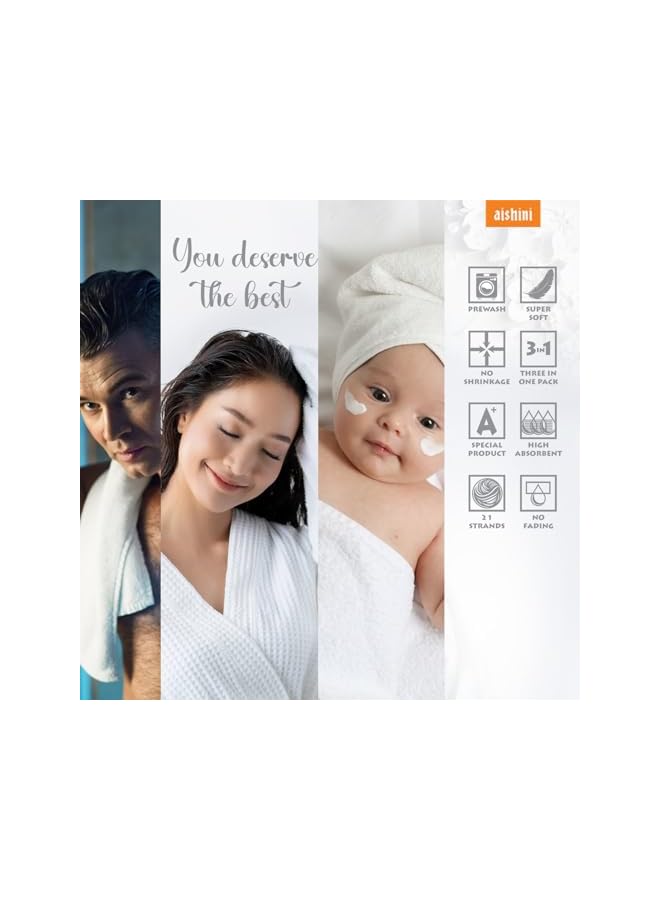 The Bros Bath Towel Set Pack of 3, (140 x 70 cm) (35 x 35 cm) Microfiber Ultra Soft Highly Absorbent Hand Towels Set, Lightweight and Quick Drying for Body, Beach, Sport, Yoga, SPA (White) - Image 4