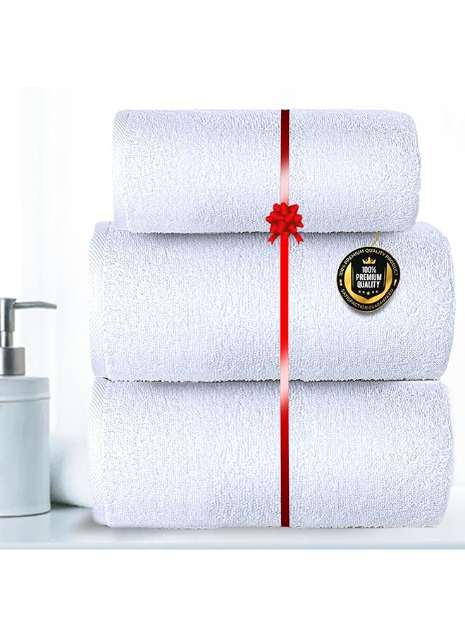The Bros Bath Towel Set Pack of 3, (140 x 70 cm) (35 x 35 cm) Microfiber Ultra Soft Highly Absorbent Hand Towels Set, Lightweight and Quick Drying for Body, Beach, Sport, Yoga, SPA (White) - Image 1