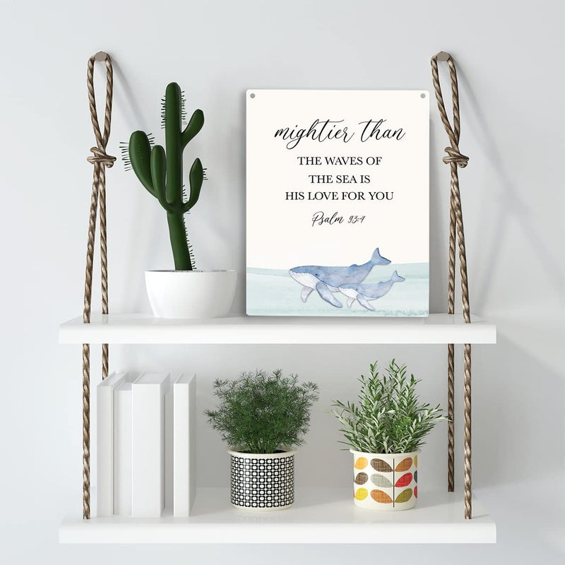 YCYD Inspirational Nautical Ocean Whale Decor Mightier Than The Waves of The Sea Psalm 93:4 Wooden Hanging Sign Gift for Baby Kids Girl Boy Nursery Teen Room Bible Verse Wall Art 8 x 10 Inches - Image 3