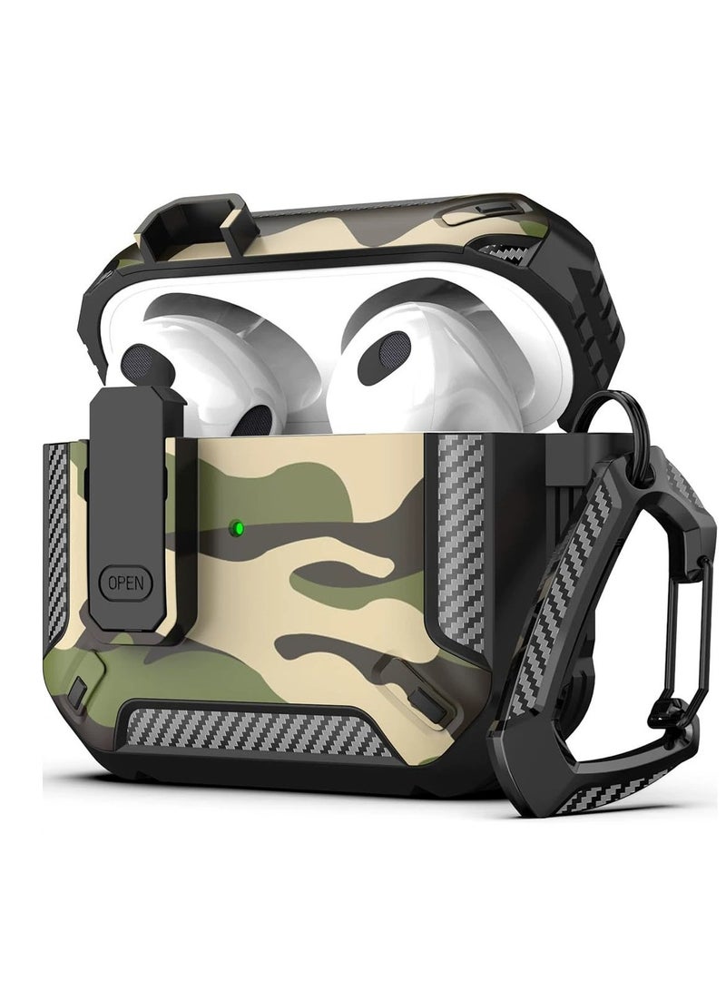 Airpods 4 Case, Airpods 4th Generation Case with Lock, Airpods 4th Generation Case, Hard Shell Rugged Shockproof Case with Keychain for Apple Airpods 4 2024 (Camouflage Green) - Image 1
