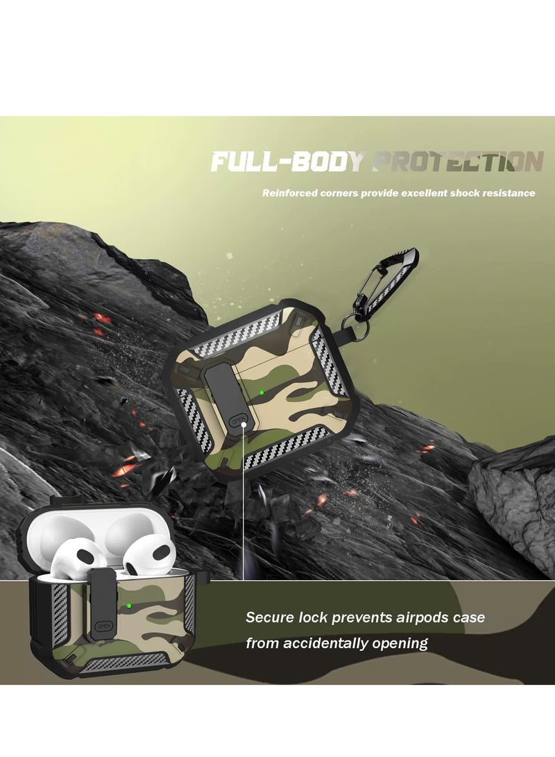 Airpods 4 Case, Airpods 4th Generation Case with Lock, Airpods 4th Generation Case, Hard Shell Rugged Shockproof Case with Keychain for Apple Airpods 4 2024 (Camouflage Green) - Image 2