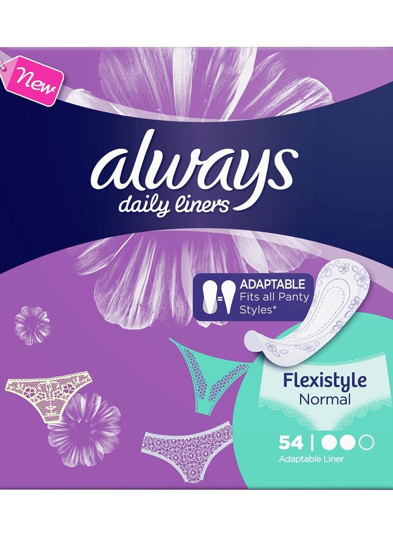 Always 54 Pads Daily Liners Comfort Protepads Flexistyle Pantyliners, Normal