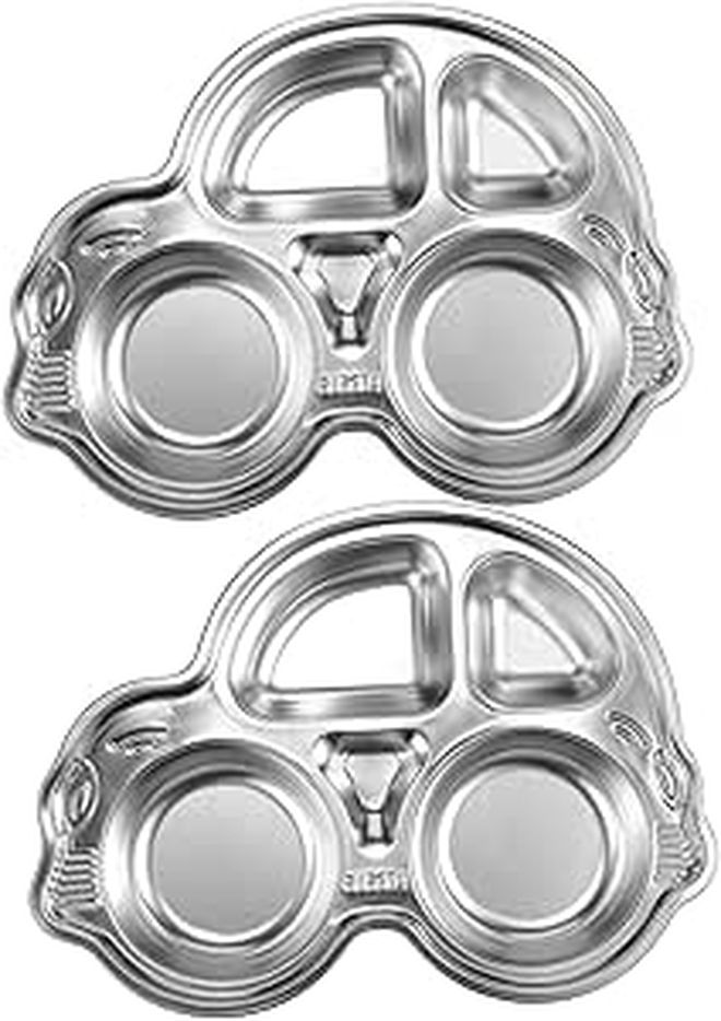 Stainless Steel Divided Lunch Plates 2 Pack Safe Easy Clean For Boys Girls - Image 1