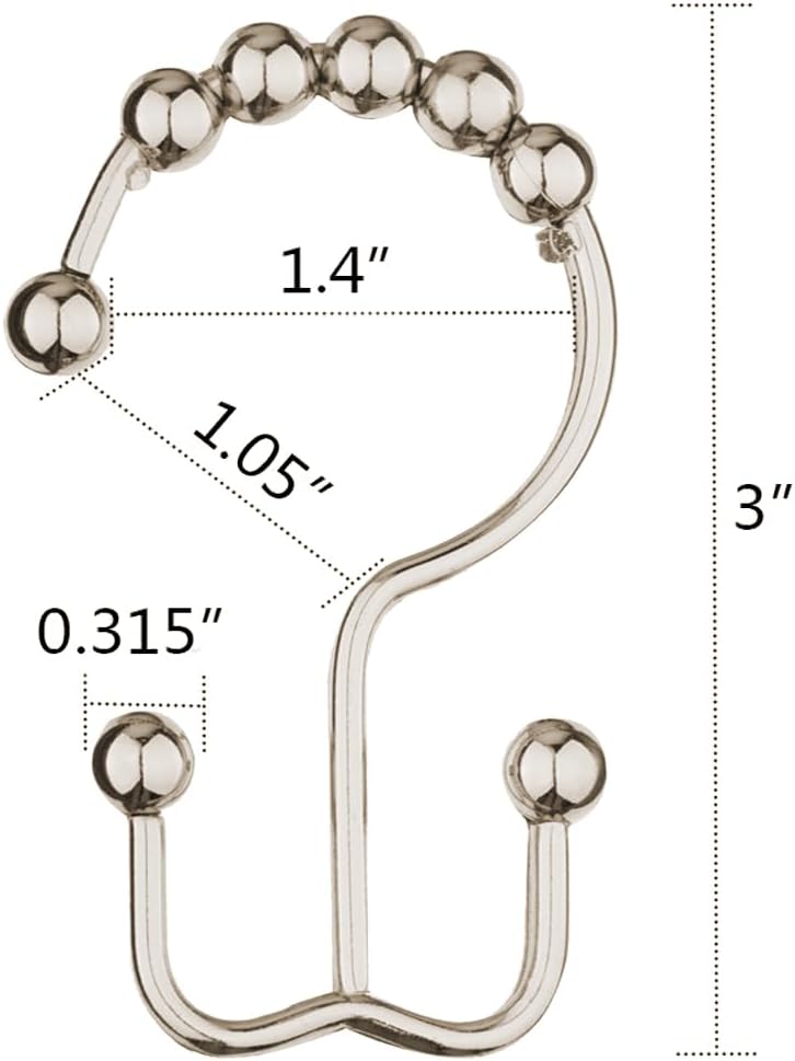 DAWNER Shower Curtain Hooks, Rust Proof Metal Easy Glide Double Rings, Stainless Steel Hangers for Bathroom Curtains, Set of 12, Brushed Nickel - Image 4