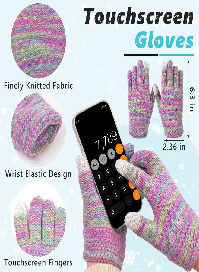 QZUnique Kids Winter Hat Gloves Set - 4 Pcs Fleece Lined Toddler Winter Accessories, Beanie Scarf Mittens Socks for Girls Age 4-8 Year (rainbow) - Image 3