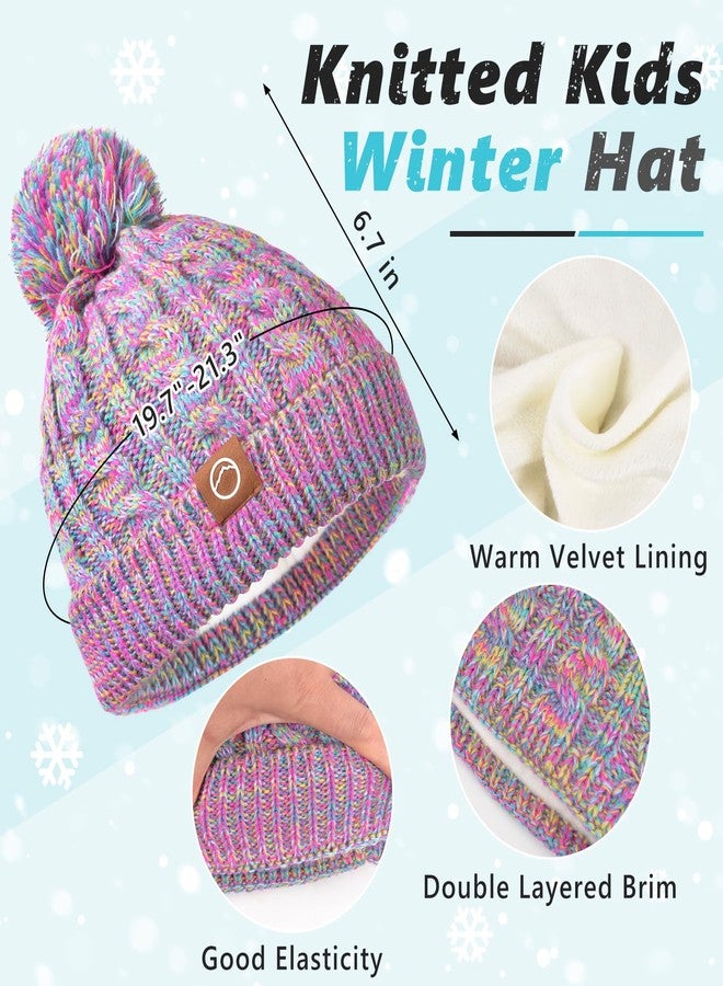 QZUnique Kids Winter Hat Gloves Set - 4 Pcs Fleece Lined Toddler Winter Accessories, Beanie Scarf Mittens Socks for Girls Age 4-8 Year (rainbow) - Image 2
