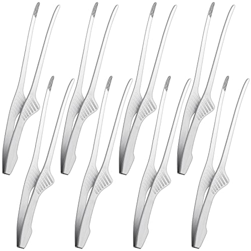 Patelai 8 Pieces Korean and Japanese BBQ Tongs Non Slip Cooking Utensils Stainless Steel Tongs for Serving Food Salad Camping Barbecue Buffet Oven with Support Stand Silver - Image 1