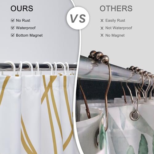 Punkray Gold Light Brown and White Striped Wavy Line Polyester Shower Curtain for Bathroom with Hooks, Shower Curtain Set Stripe Bath Curtains Decor Weighted Hem Washable, 72 x 72 - Image 5