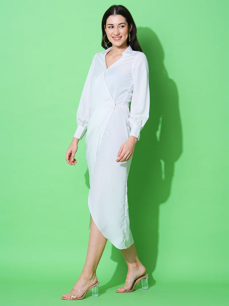 globus Globus Women V-Neck Cuffed Sleeves Satin Midi Party Dress