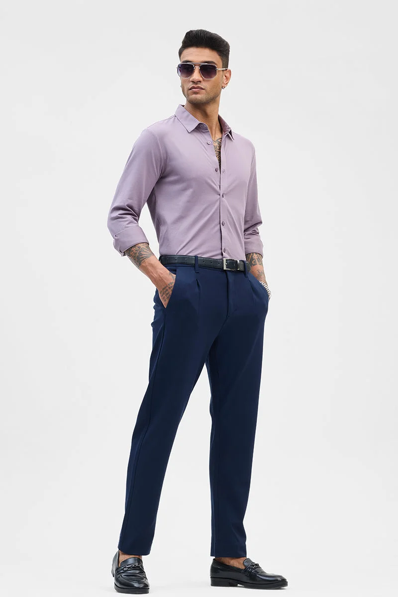 SNITCH Navy Navy Stretch Slim Fit Trousers for Men | Best Price UAE