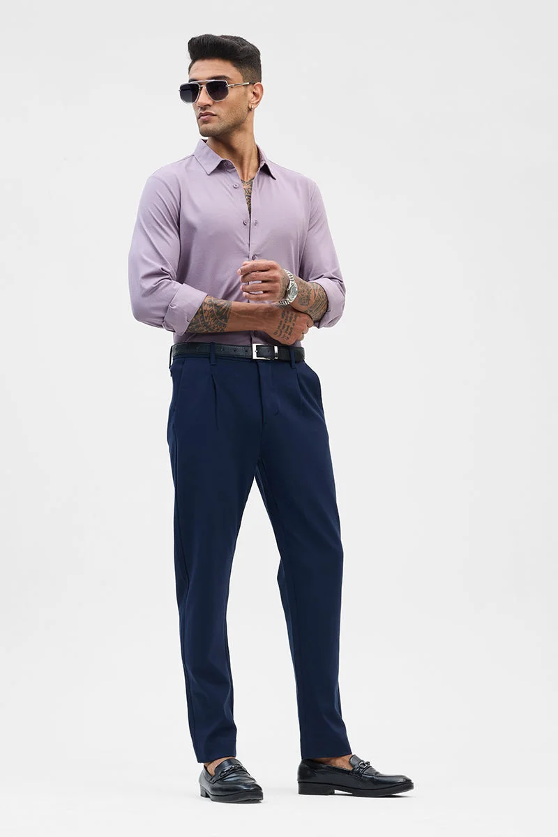SNITCH Navy Navy Stretch Slim Fit Trousers for Men | Best Price UAE