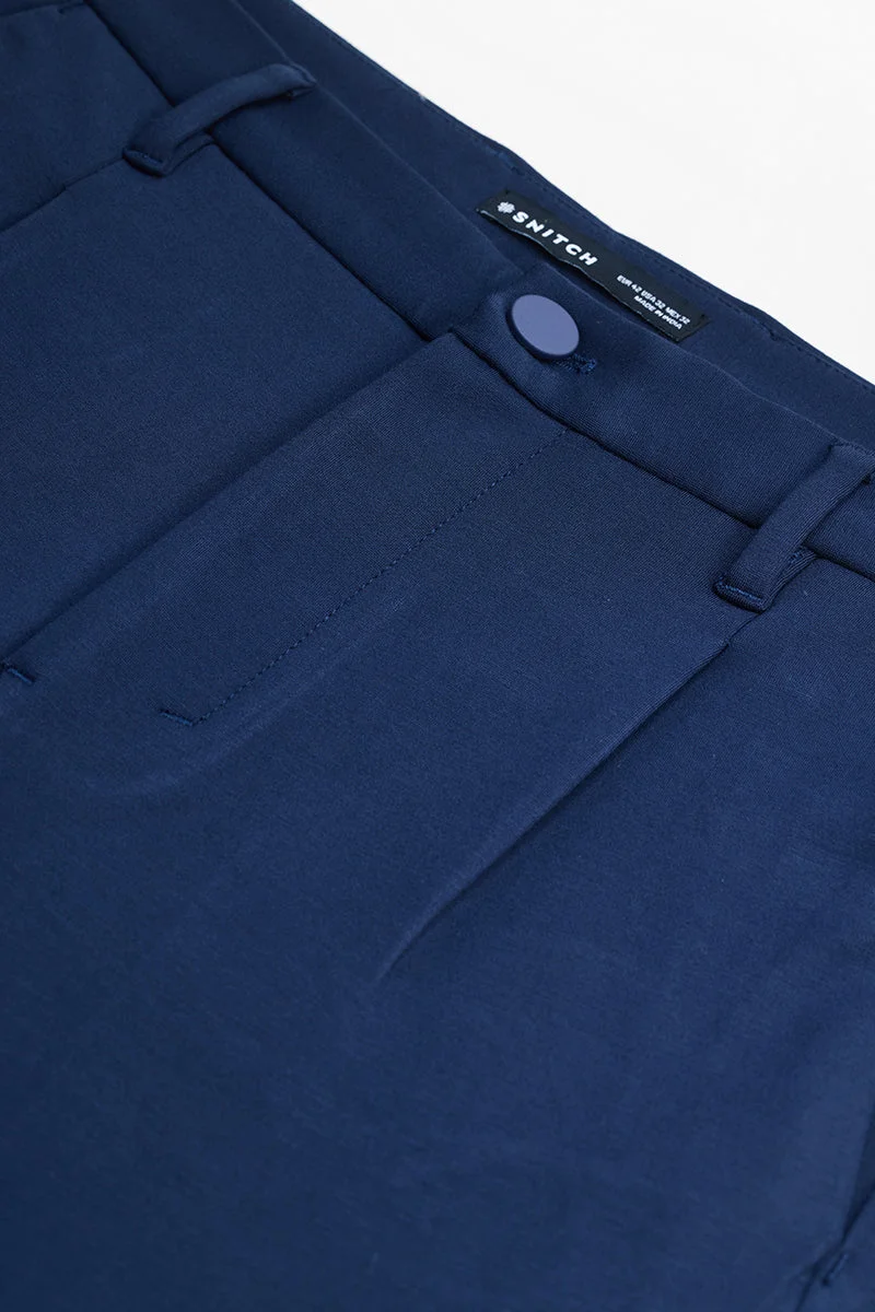 SNITCH Navy Stretch Slim Fit Trousers