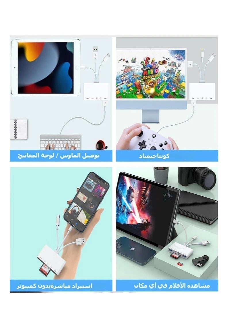 DUNELIFE قارئ بطاقات الذاكرة 5 في 1 ومحول USB OTG – يدعم SD/TF، منافذ USB مزدوجة والشحن – التوصيل والتشغيل لأجهزة iPhone/iPad، USB-C وUSB-A – متوافق مع SDHC/SDXC/MMC – يعمل مع iOS وAndroid - Image 3