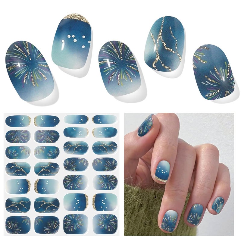 DUKASOU Semi Cured Gel Nail Strips, 28 pcs Stars Shine Gel Nail Strips UV Need, Long Lasting Gel Nail Stickers Full Nail Wraps for Women Girls Kids DIY DIY Decoration Birthday Party Gift