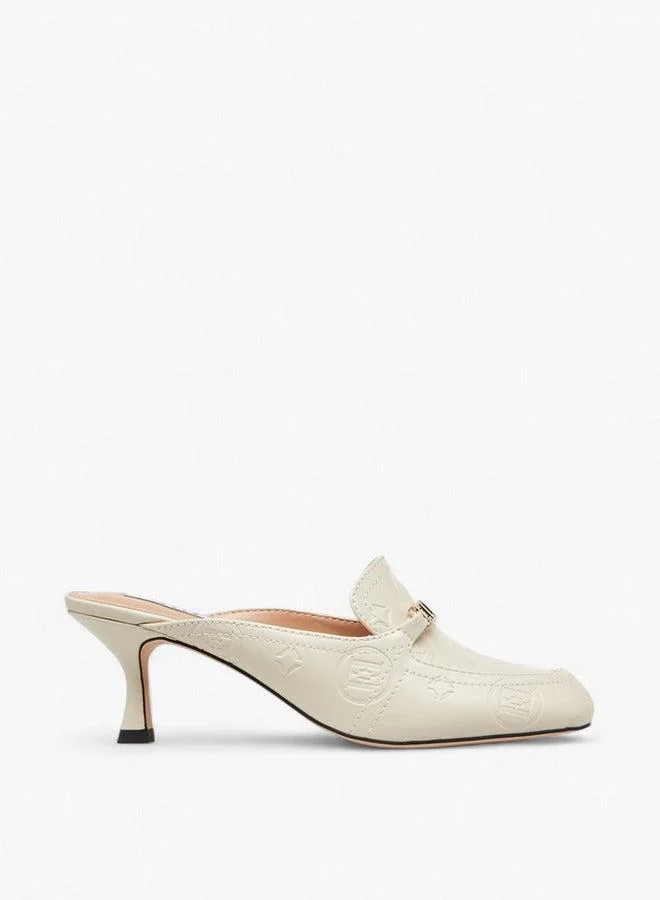 ELLE Monogram Embossed Mules with Kitten Heels