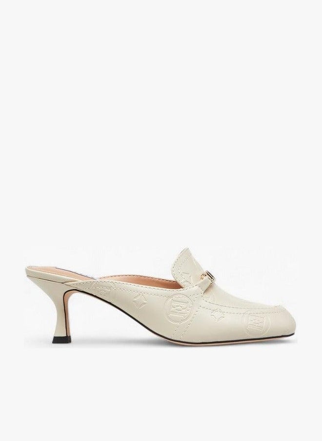 ELLE Monogram Embossed Mules with Kitten Heels - Image 1