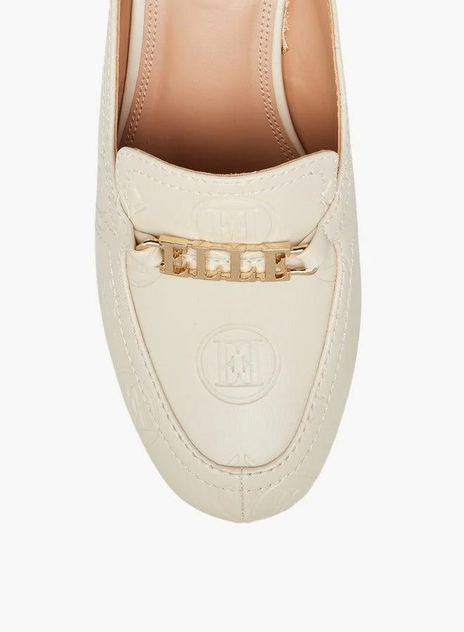 ELLE IVORY Monogram Embossed Mules with Kitten Heels  | Best Price UAE