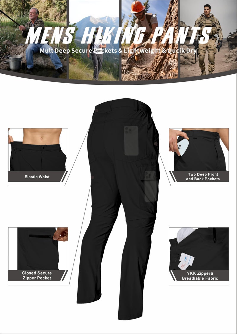 LINLANG EN Men's Lightweight Hiking Pants Water Resistant Cargo Pants Quick Dry Travel Fishing Climbing Work Outdoor Pants Black-L-36 - Image 4
